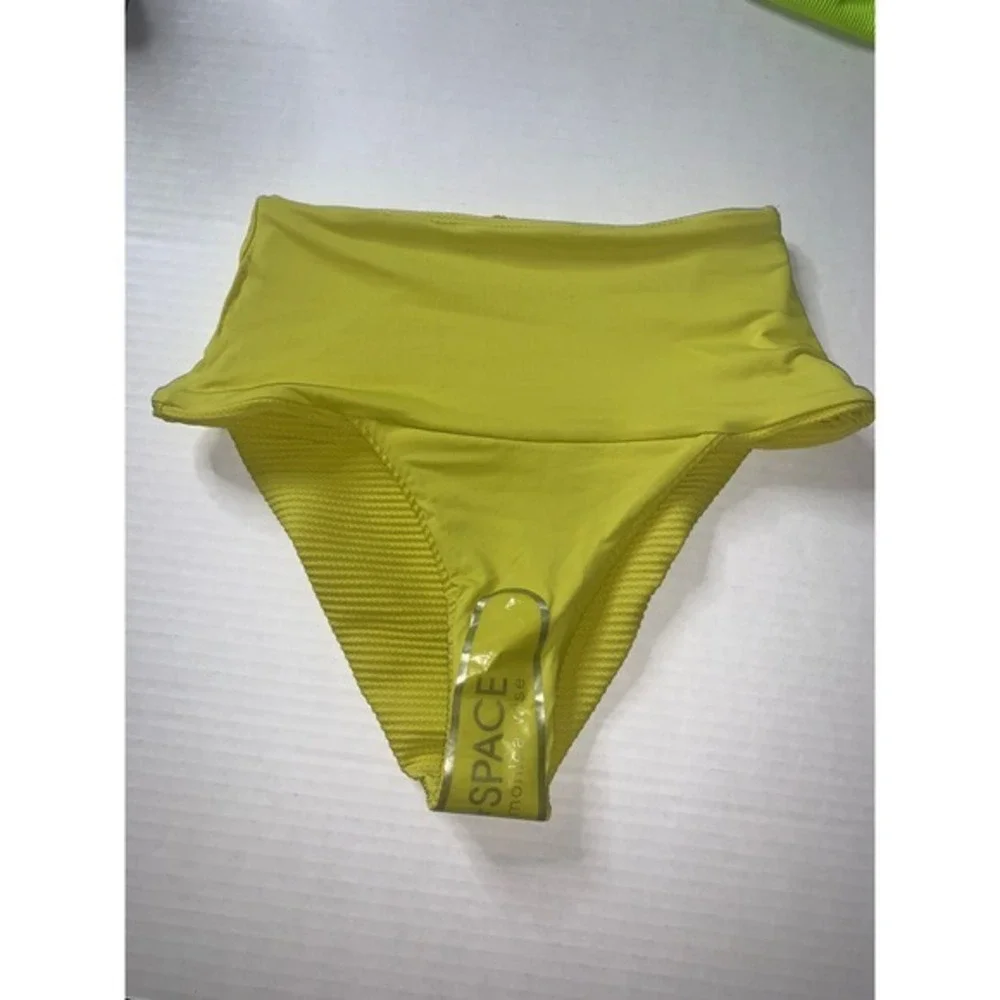 L SPACE Ribbed High Waist Bikini Bottoms Lime Green XS TP‎